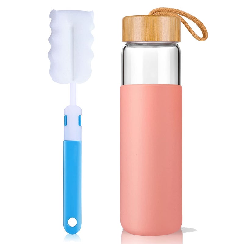 Yomious 20 Oz Borosilicate Glass Water Bottles with Silicone Sleeve BPA Free, Dishwasher Safe - Reusable Clear Glass Drinking with Leak Proof Bamboo Lid | Perfect Gym Water Bottles for Men & Women - Image 2